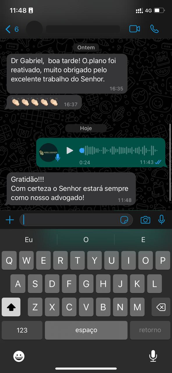 Mensagem de cliente agradecendo o atendimento