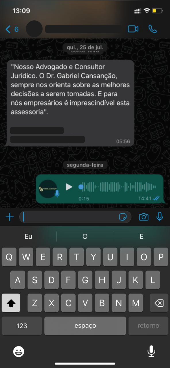 Mensagem de cliente agradecendo o atendimento
