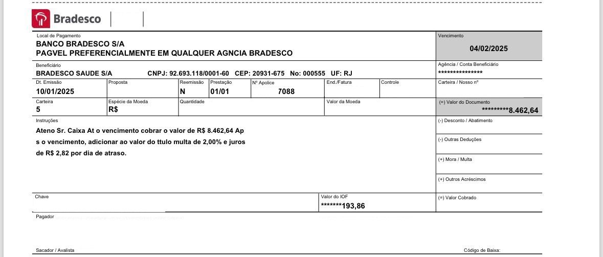 Documento com valores abusivos (Antes)