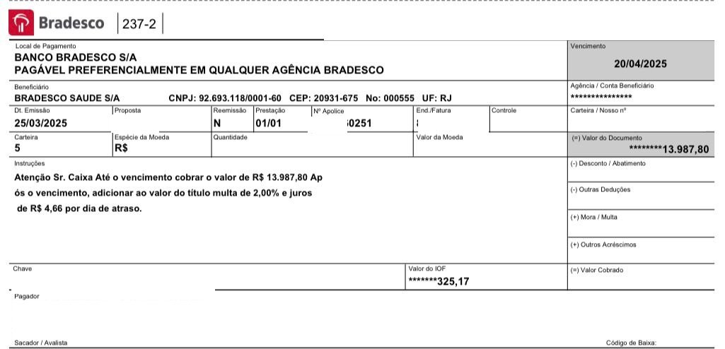 Documento com valores abusivos (Antes)